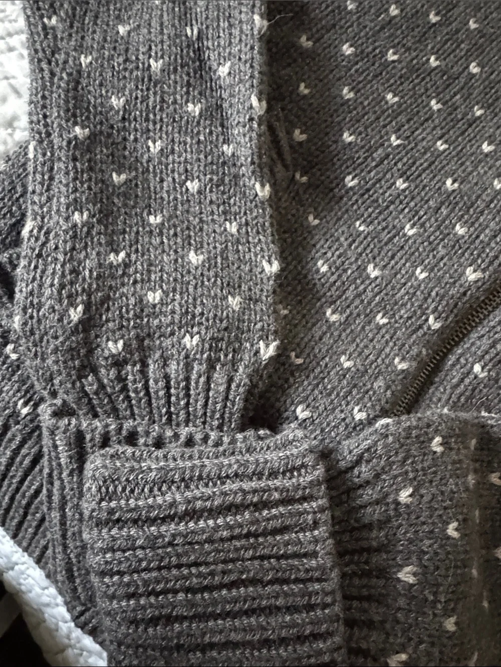 Talbots Charcoal and White Zip-Front Fair Isle Cardigan - Picture 4 of 7
